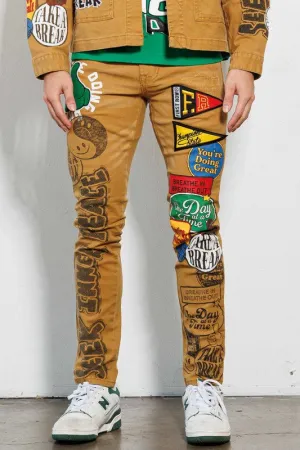 Wheat Spring Break Hand Drawing Slim Fit Pants