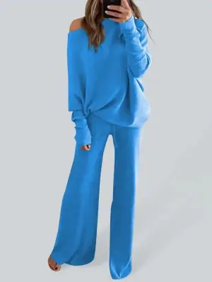 Women’s Solid Color Casual Solid Color Off Shoulder Knit Suit