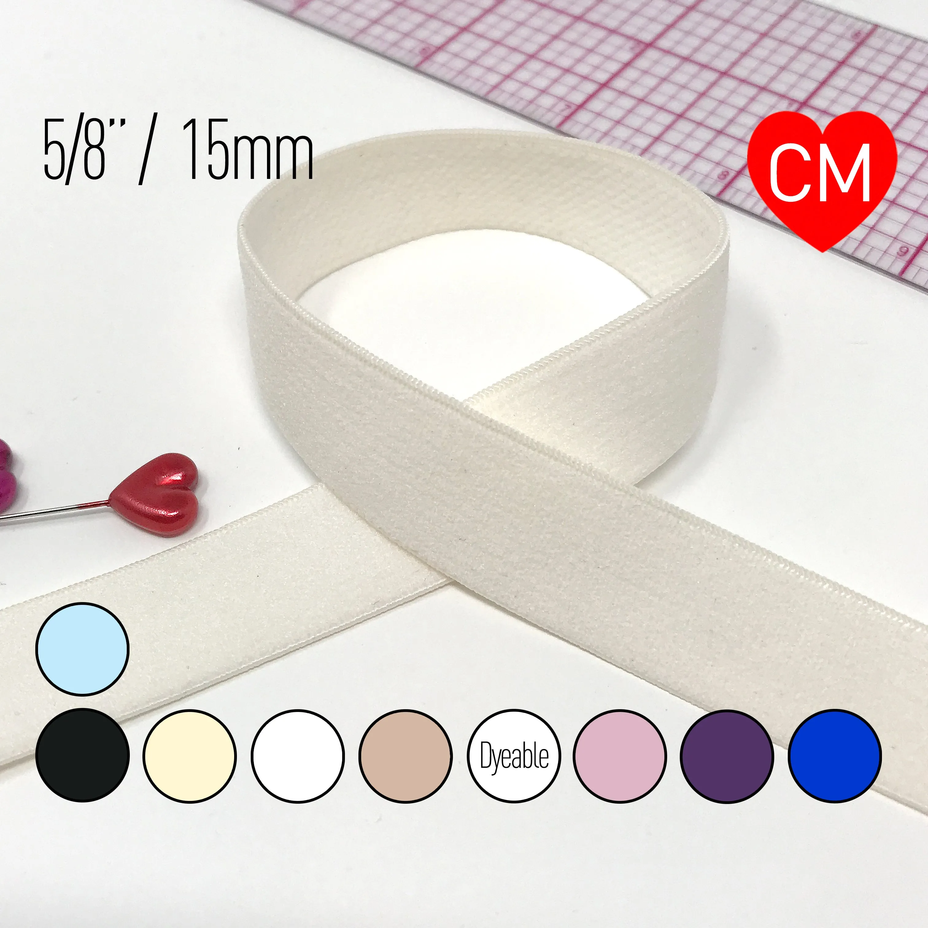 5/8” (15mm) Flat Soft Matte Elastic, Stretch Trim- 2 Yards