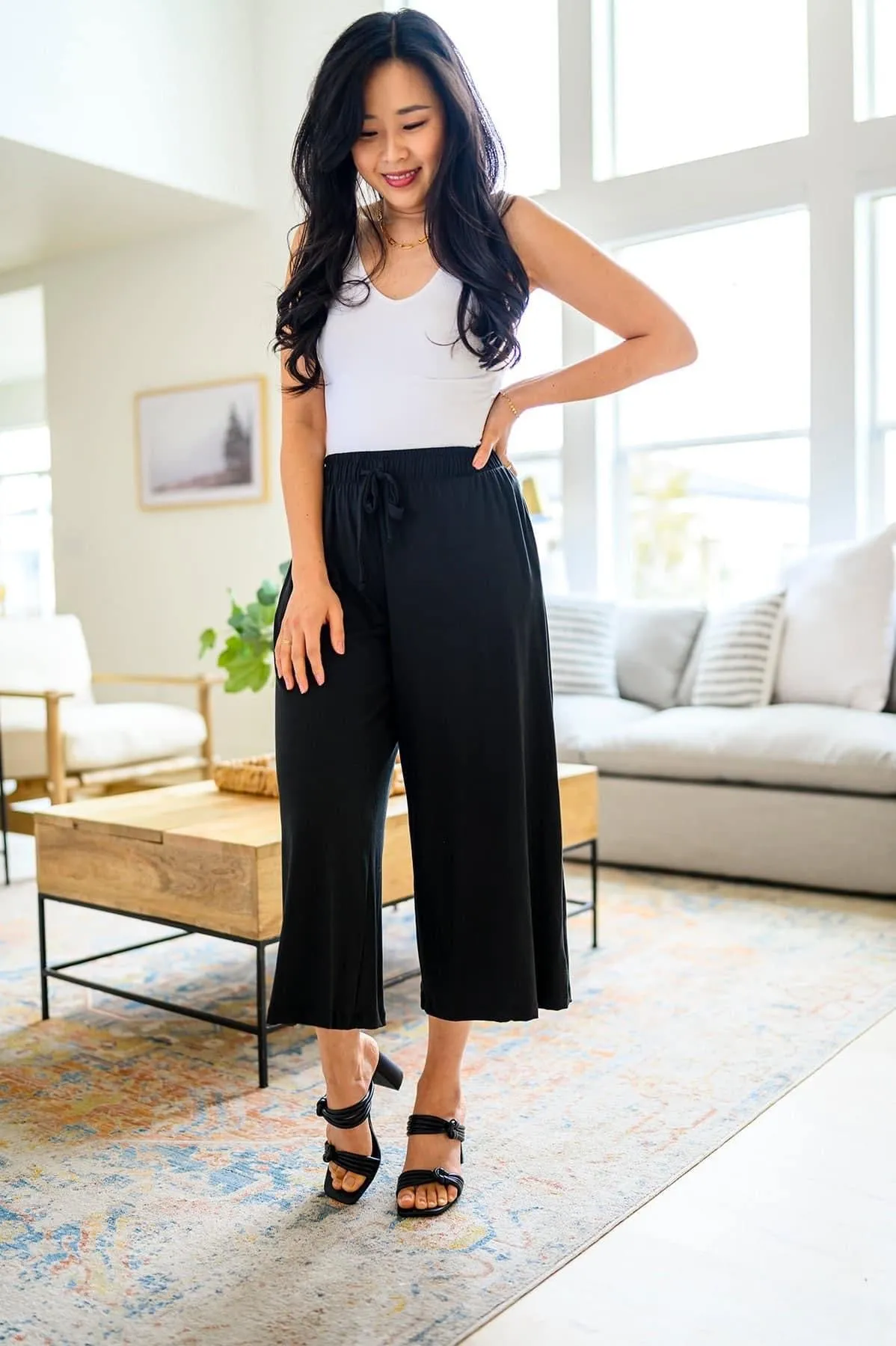 Airy Wide Leg Work Pants Black