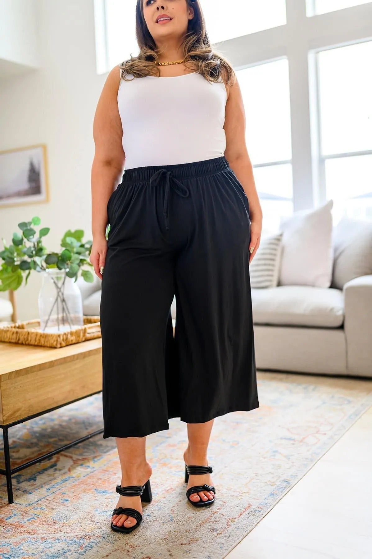 Airy Wide Leg Work Pants Black