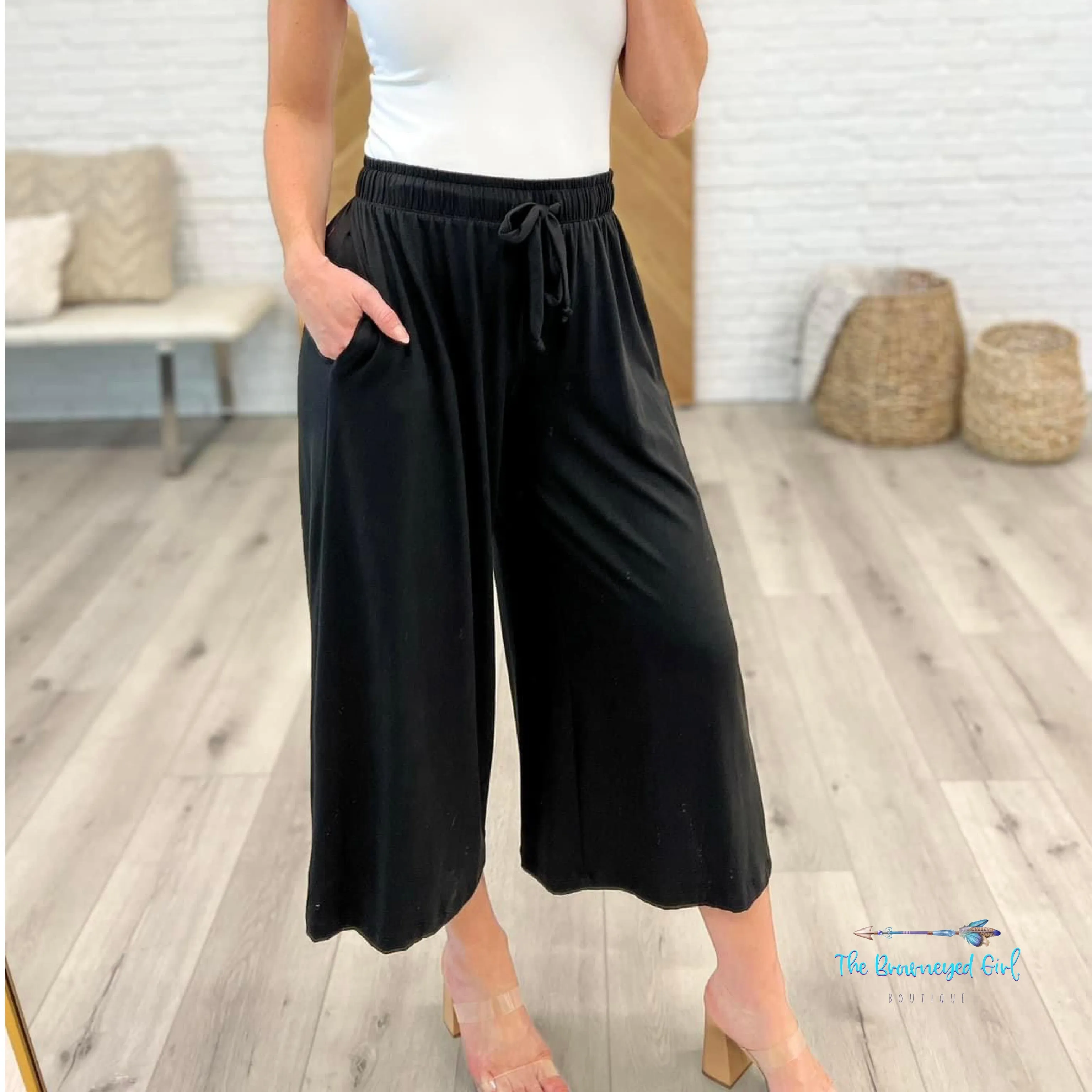 Airy Wide Leg Work Pants Black