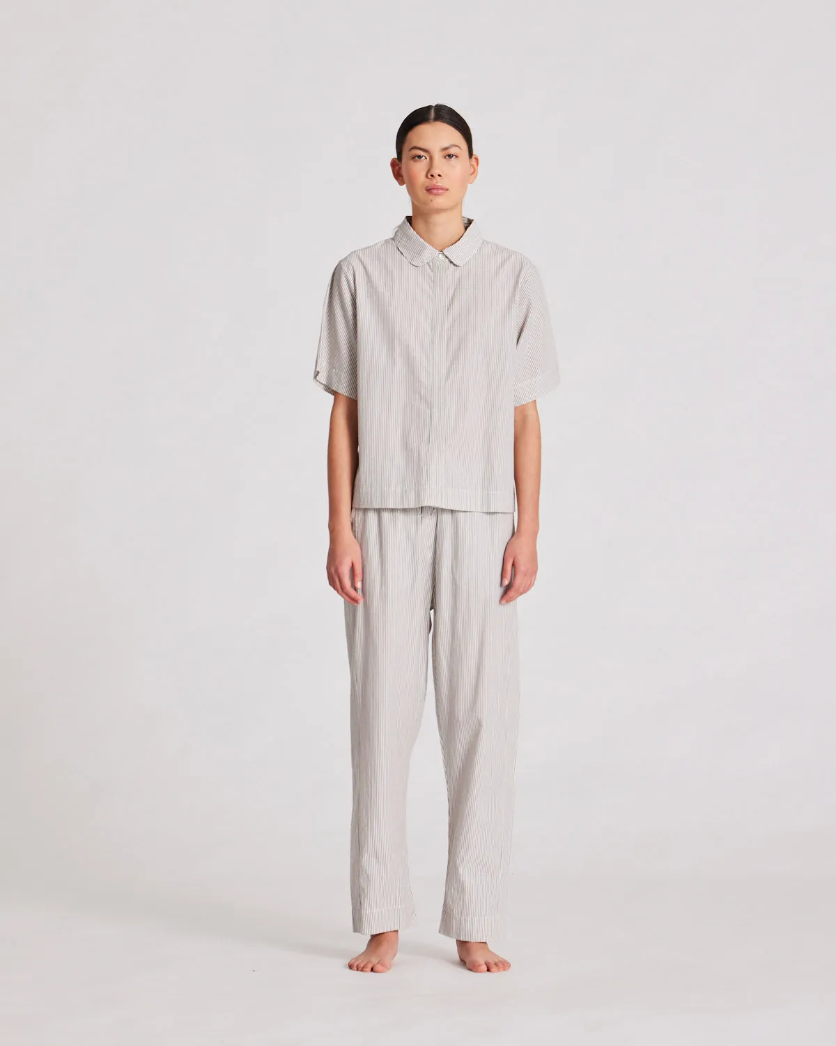 Astrid Pant Poplin - Mulch White Stripe