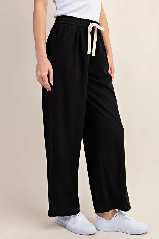 Black Drawstring Elastic Waistband Pants