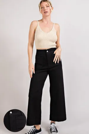 Black Soft Washed Wide Leg Pants