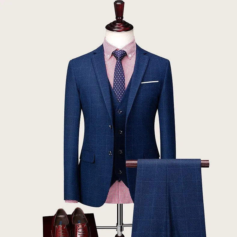 Blue Check Pattern Two Buttons Suit