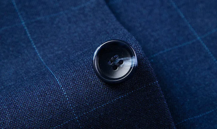 Blue Check Pattern Two Buttons Suit