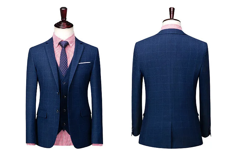 Blue Check Pattern Two Buttons Suit