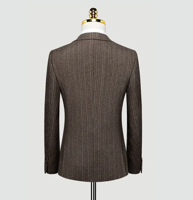 Brown Stripe Wool Blend Winter Suit