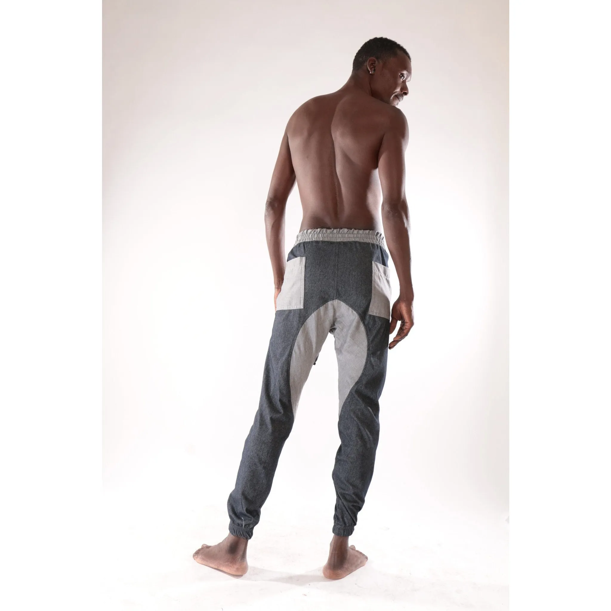 Classic fashion harem trouser with grey and blue pattern