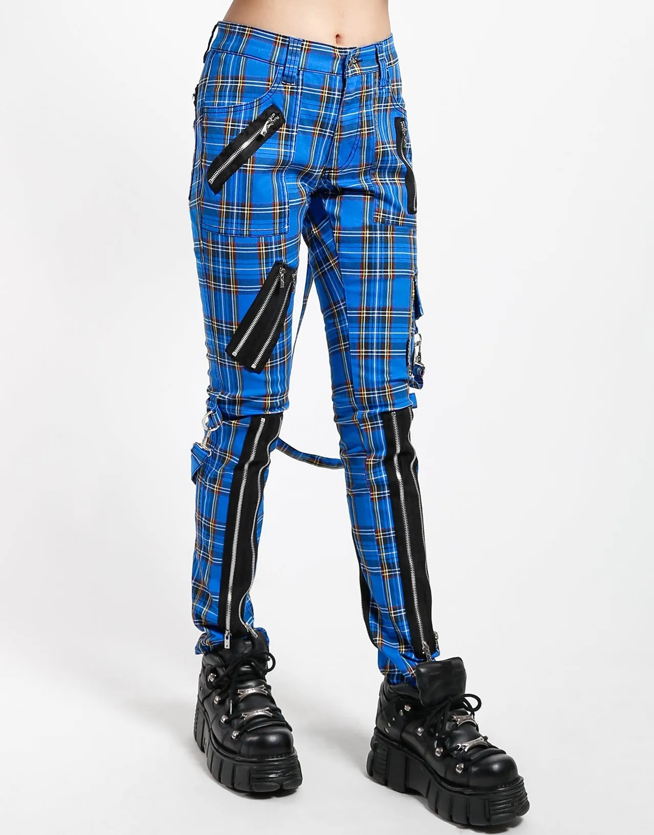 CLASSIC SLIM LEG  BONDAGE PANT BLUE PLAID