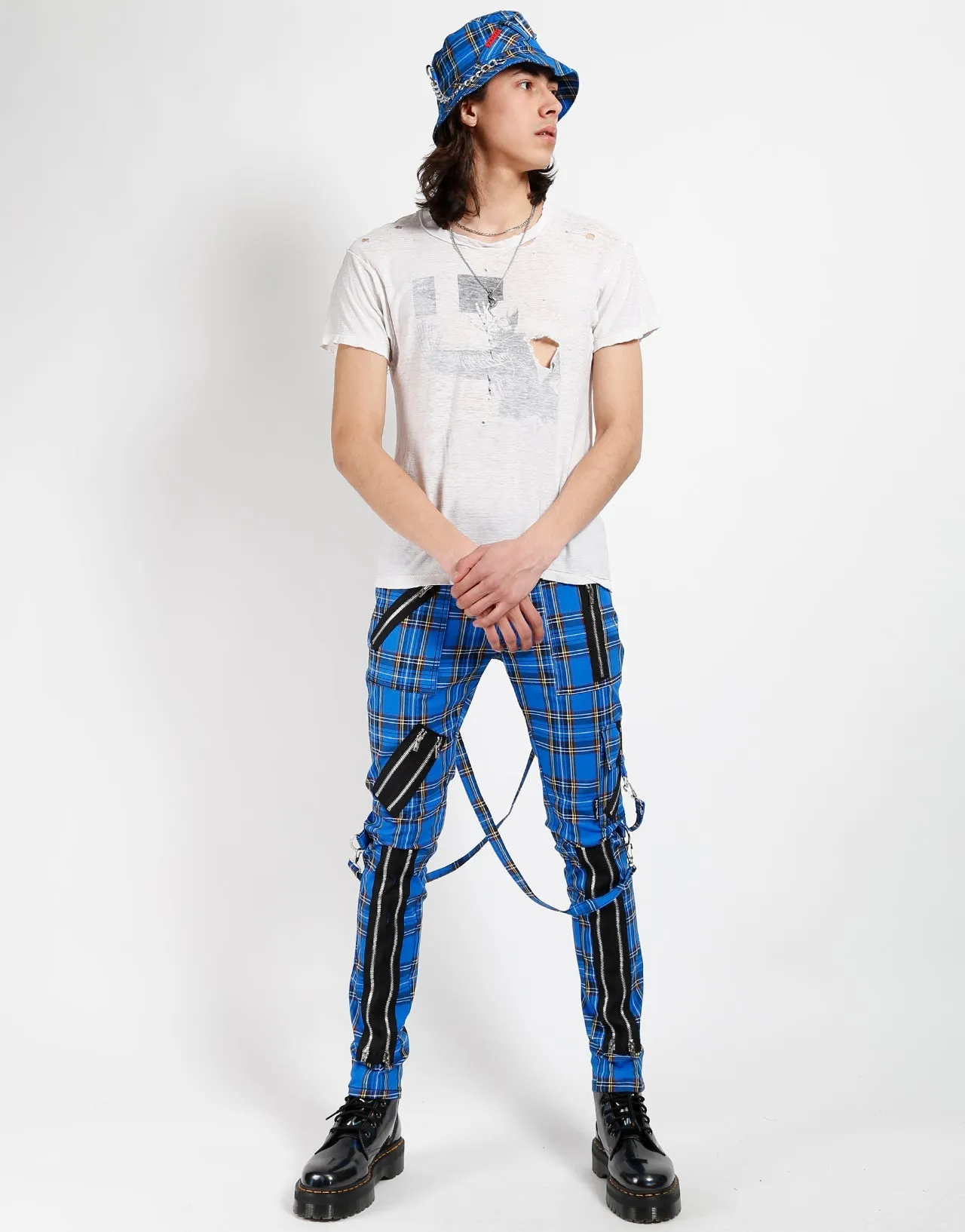 CLASSIC SLIM LEG  BONDAGE PANT BLUE PLAID