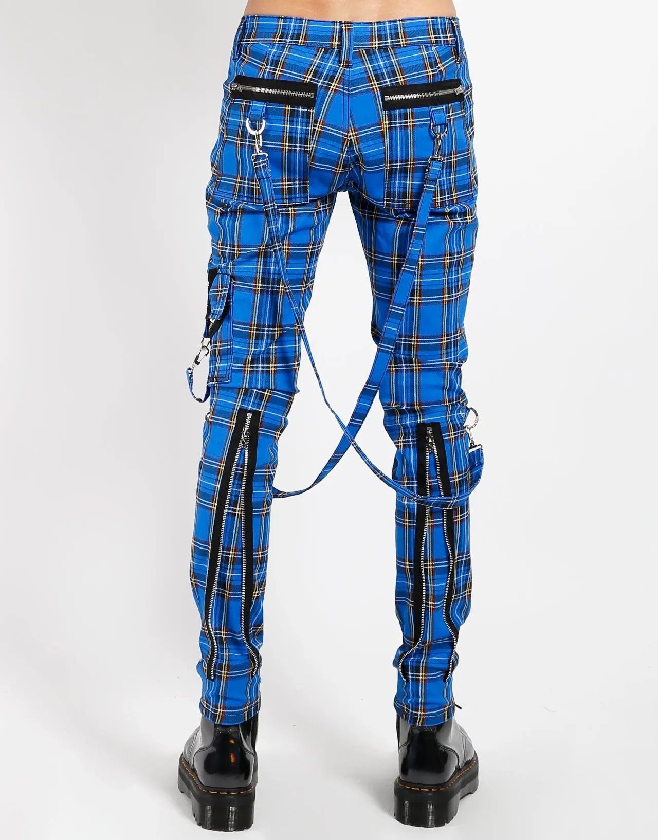 CLASSIC SLIM LEG  BONDAGE PANT BLUE PLAID