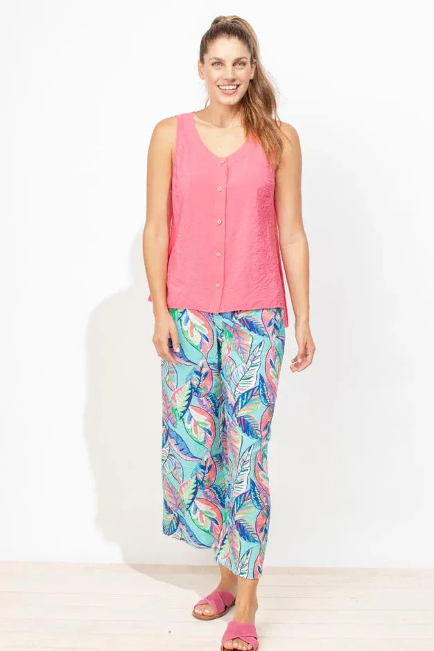 Crinkle Rayon Easy Pant in Leaves Print by Escape