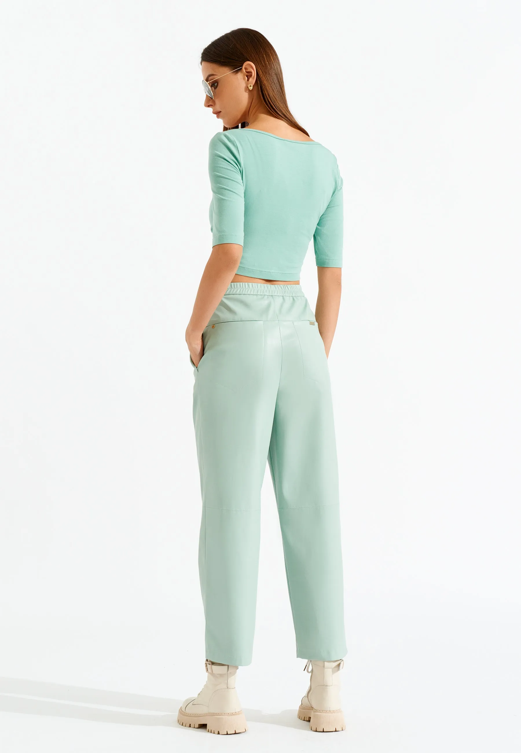 Eco Leather Turquoise Pants