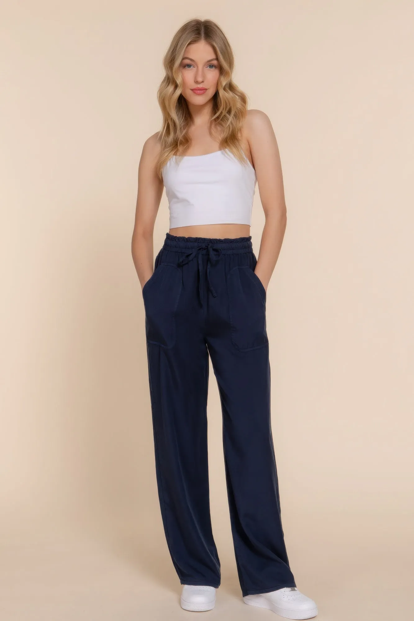 Elastic Waist Tencel Long Pants