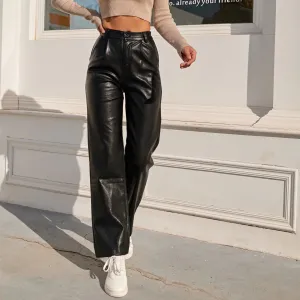 Faux Leather Elastic Waist Cargo Pants