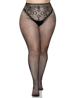 French Cut Backseam Fishnet Tights - Black - 1x/2x