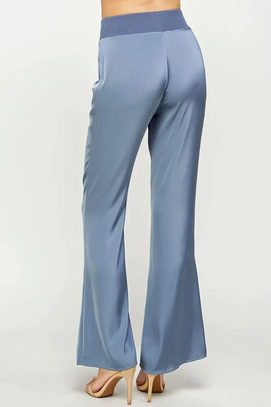 Gray Blue Waist Band Satin Pants