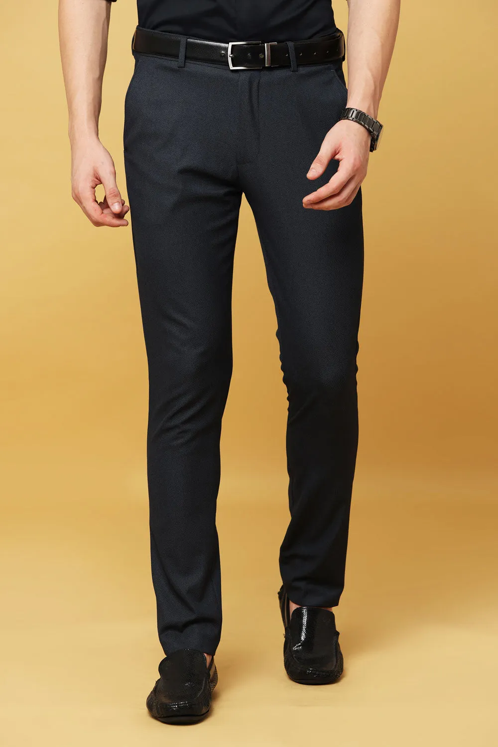 Ivyn Slim-Fit Navy Blue Formal Trouser for Men's