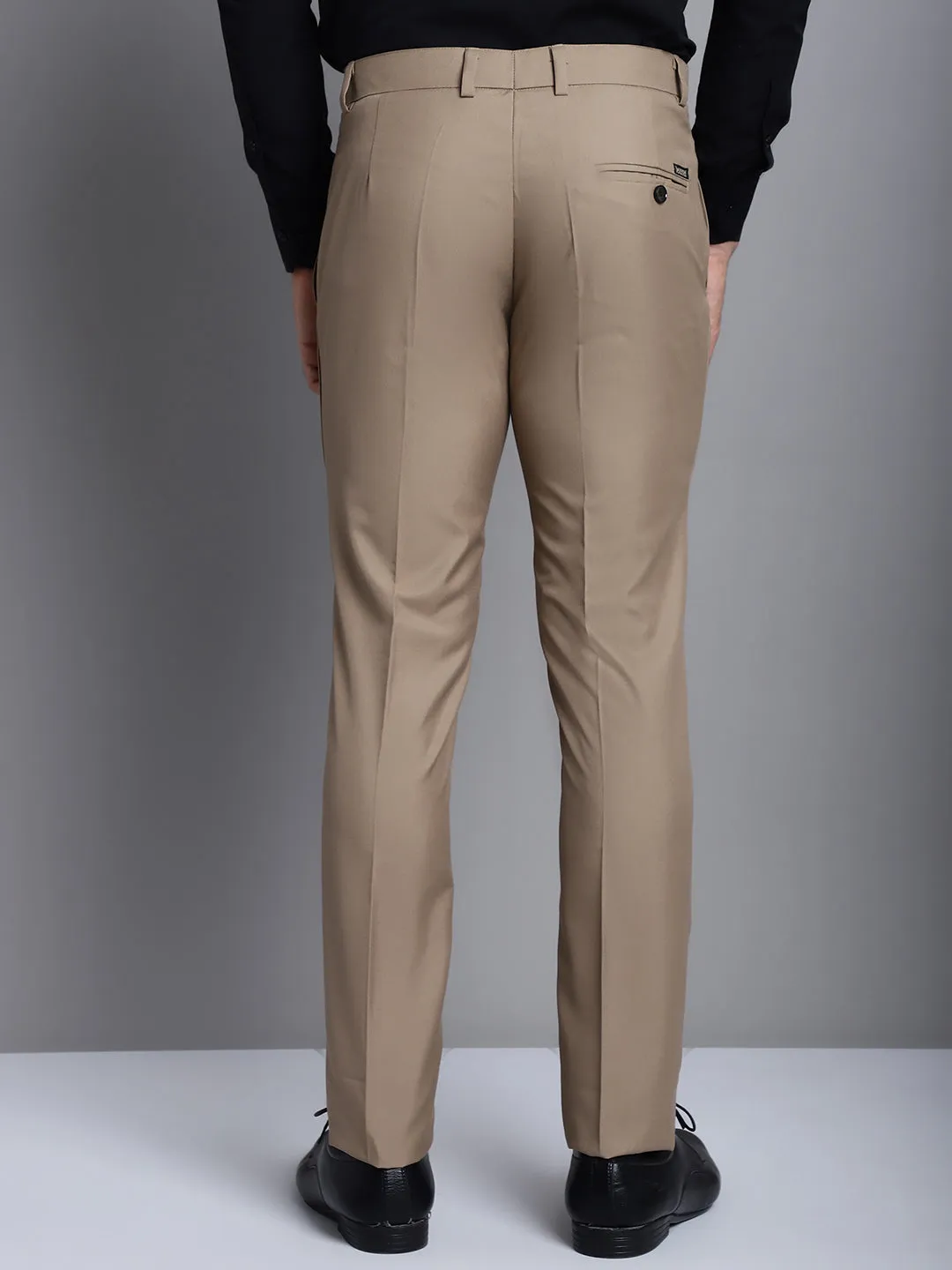 Jashvi Men's Beige Tapered Fit Formal Trousers