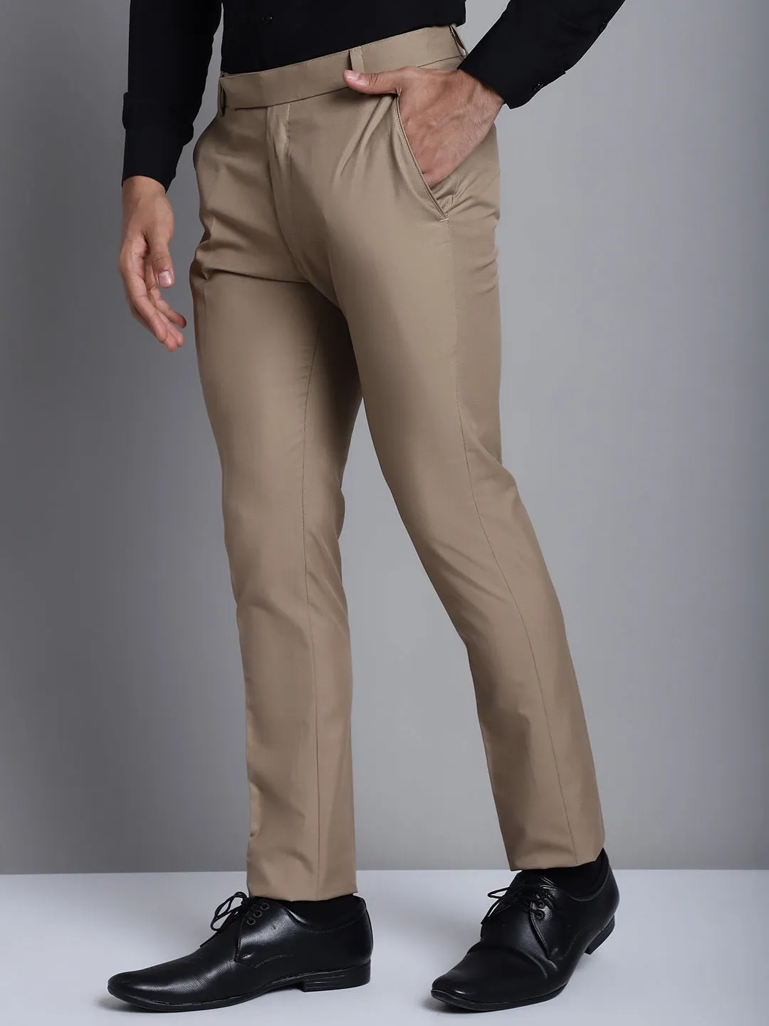 Jashvi Men's Beige Tapered Fit Formal Trousers