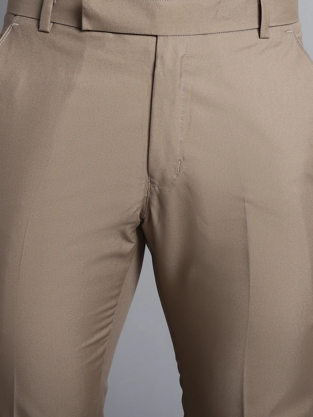 Jashvi Men's Beige Tapered Fit Formal Trousers