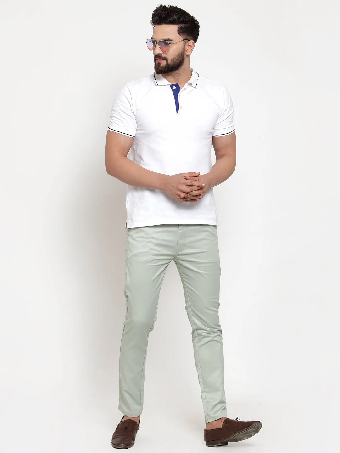 Jashvi Men's Green Solid Formal Trousers