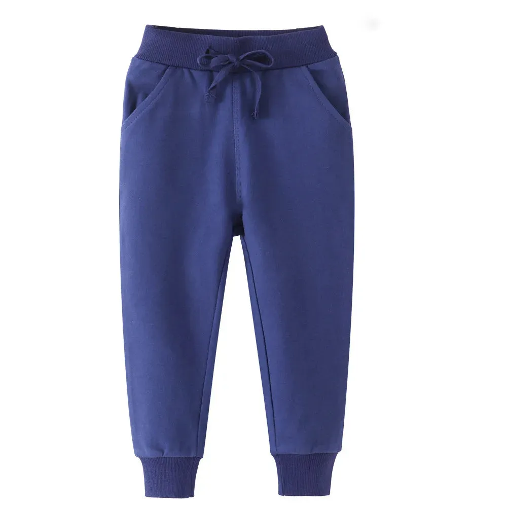 Jumping meters 2024 Drawstring Children Sweatpants for Autumn Spring Plain Boys Girls Long Pants Fashion Sport Kids Trousers