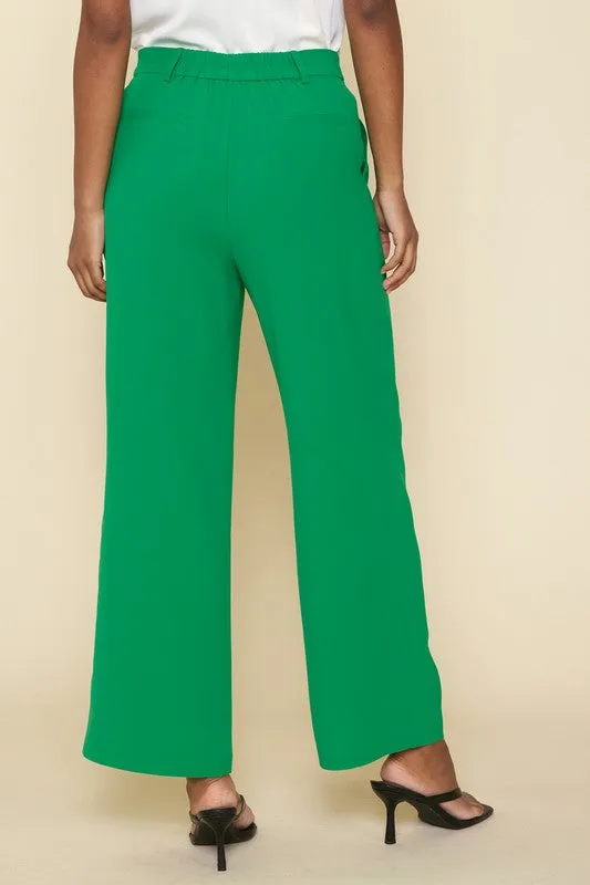 Kelly Green Pintuck Wide Leg Trouser