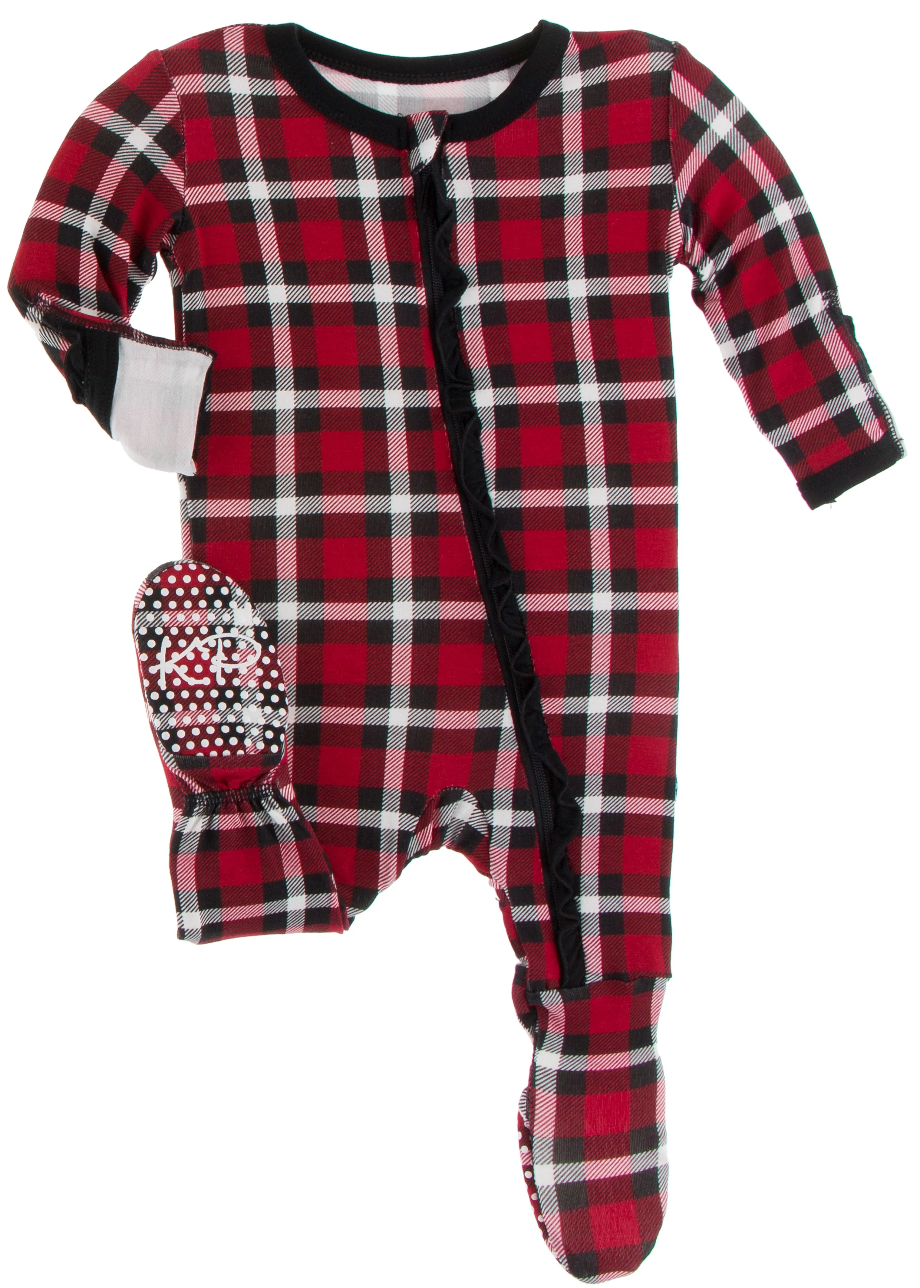 KicKee Pants Crimson 2020 Holiday Plaid Classic Ruffle Footie with Zipper