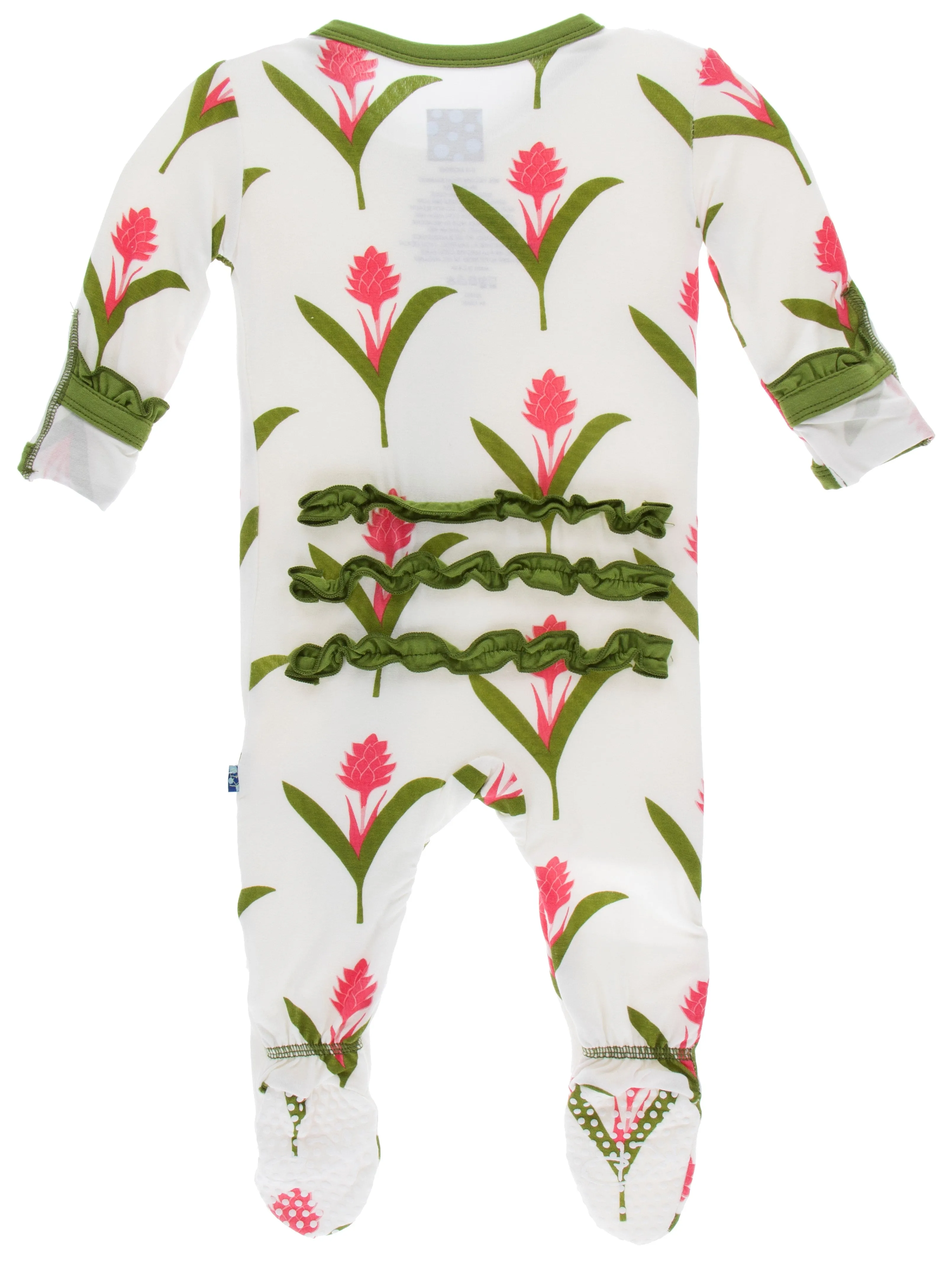 KicKee Pants Natural Red Ginger Flowers Classic Ruffle Footie with Zipper