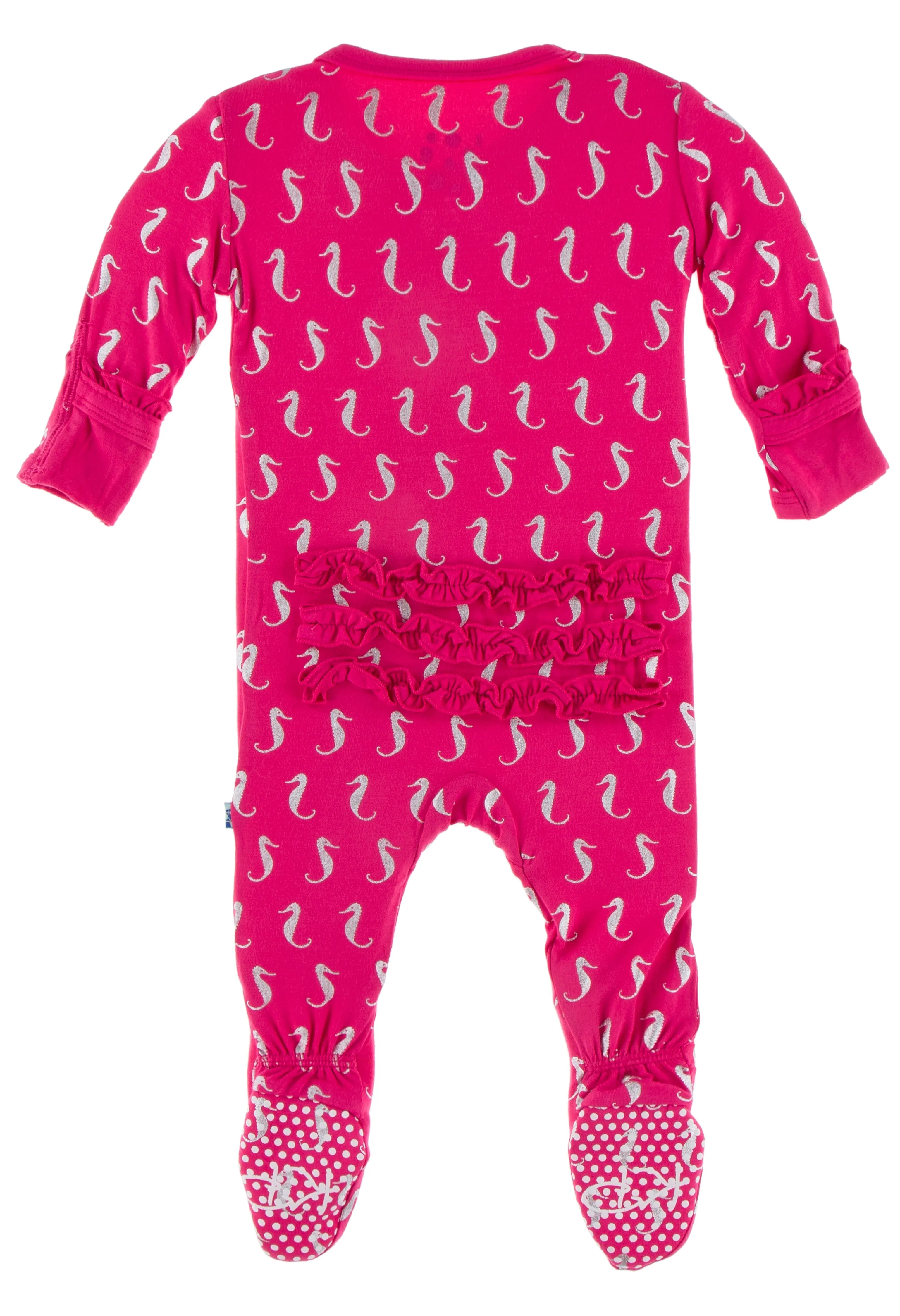 KicKee Pants Prickly Pear Mini Seahorses Classic Ruffle Footie with Zipper