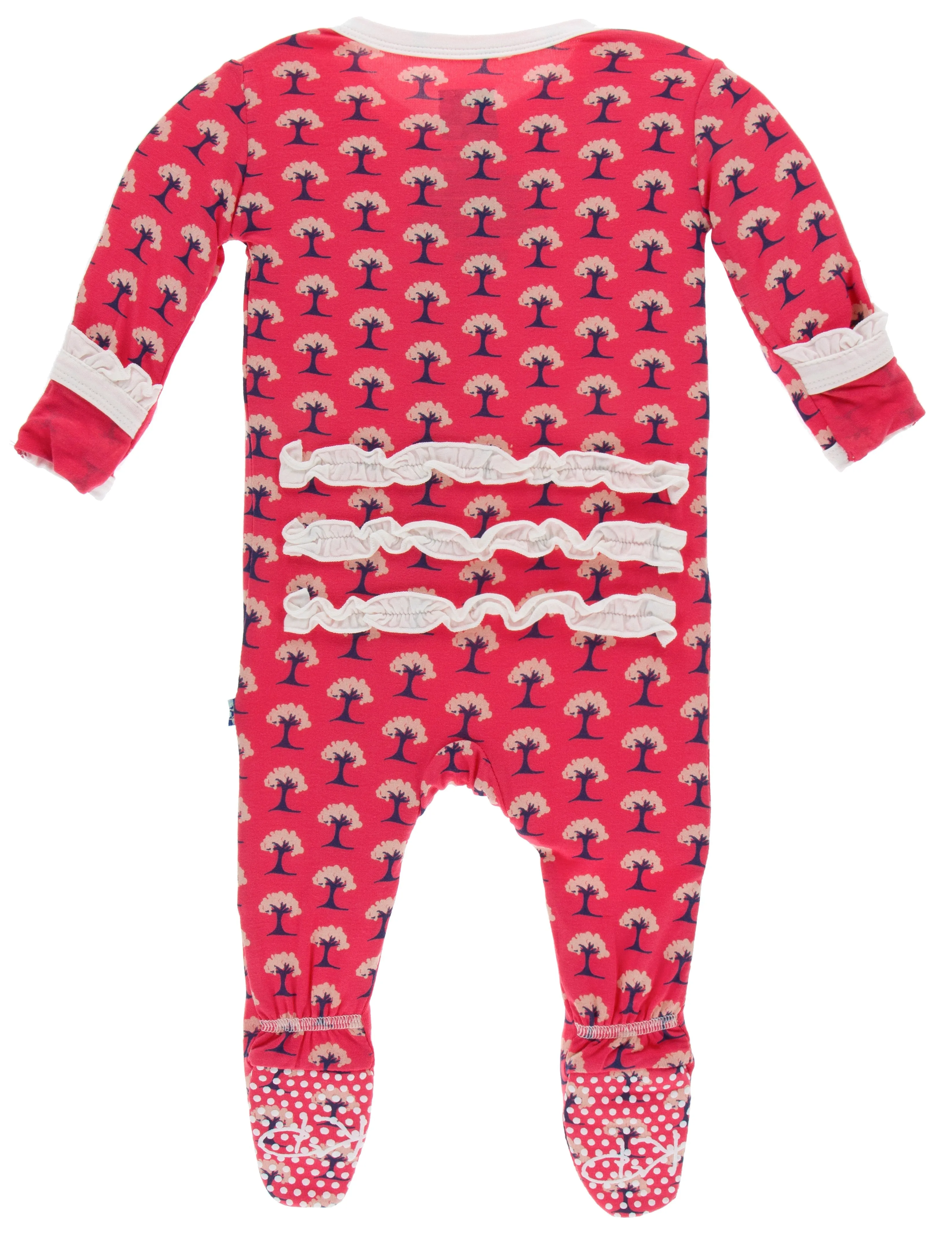 KicKee Pants Red Ginger Mini Trees Classic Ruffle Footie with Zipper