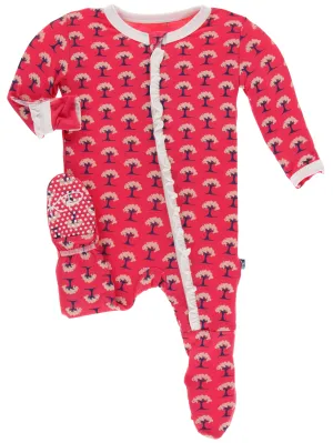 KicKee Pants Red Ginger Mini Trees Classic Ruffle Footie with Zipper