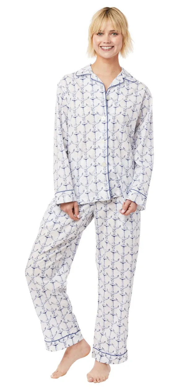 Long Sleeve Classic Pajama Set - Anchors Away Print