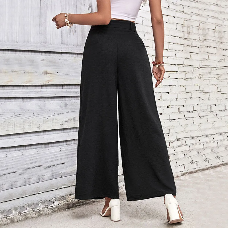 New Style Solid Color High-Waisted Wide-Leg Casual Pants