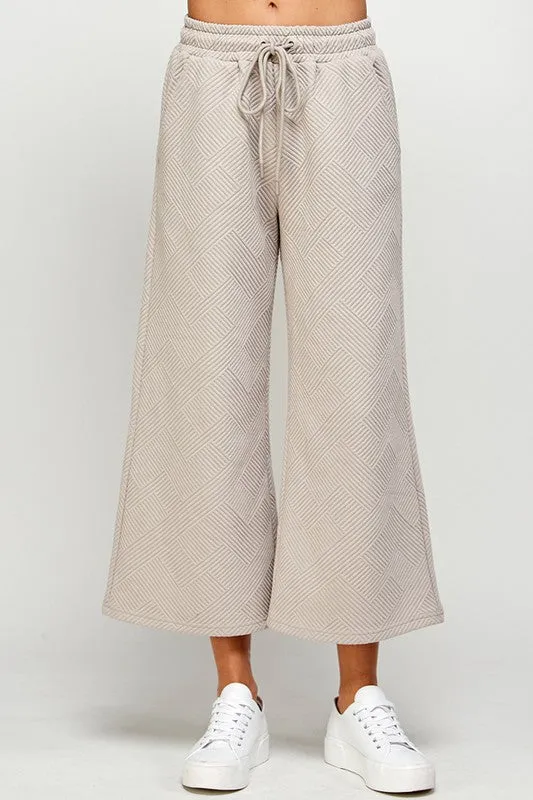 Oatmeal Textured Cropped Wide Pants