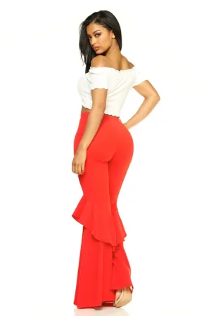 Orange Flares Into Bell Bottoms Ruffles Pants