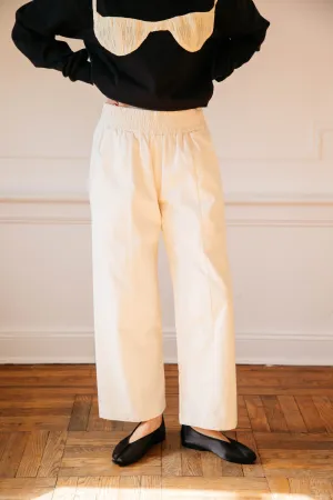 Patch Elastic Waist Pant - Cream Cotton