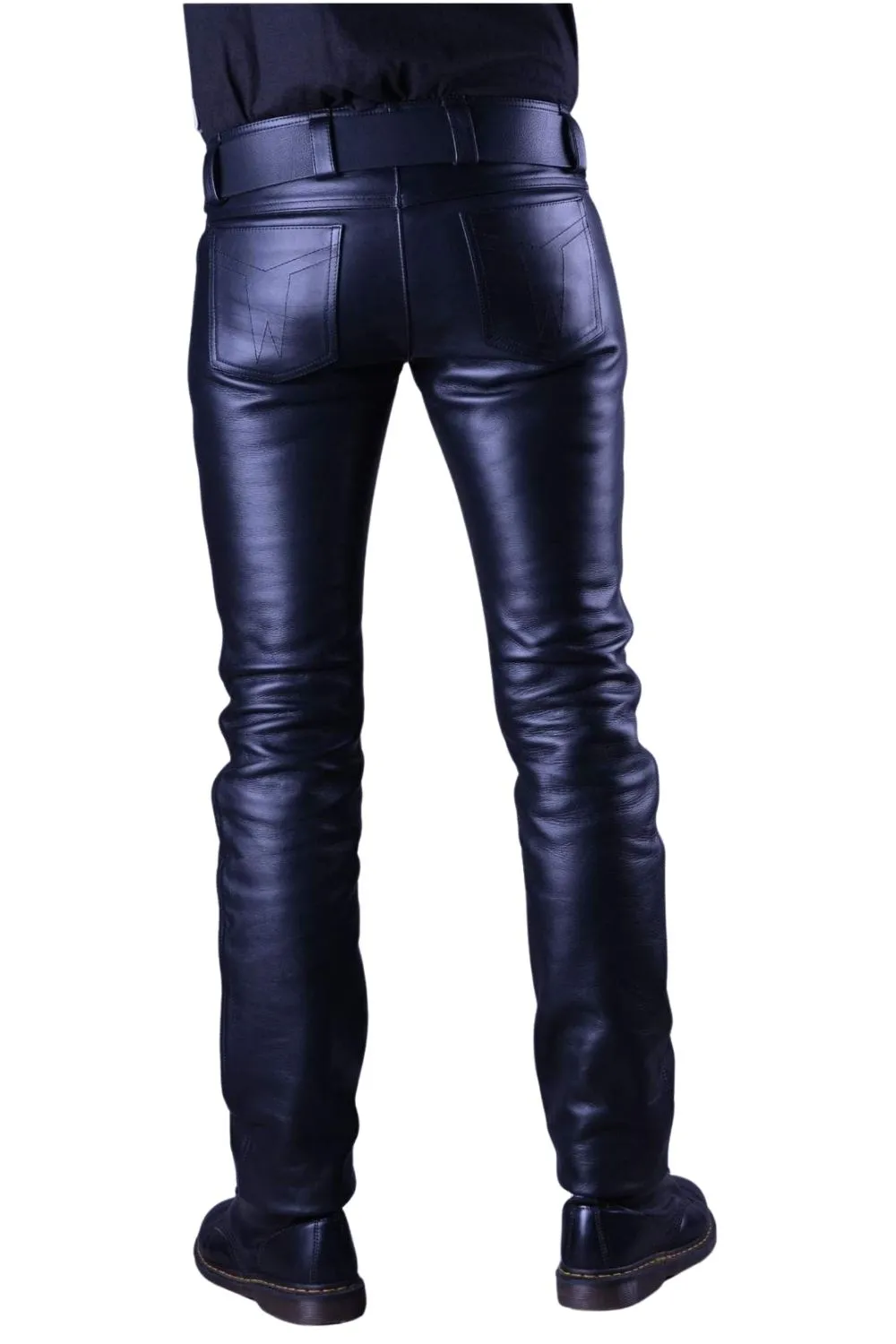 Real Leather Classic Zipper Jeans Pants