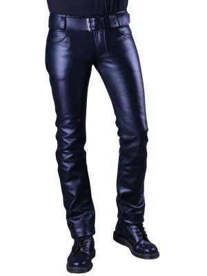 Real Leather Classic Zipper Jeans Pants