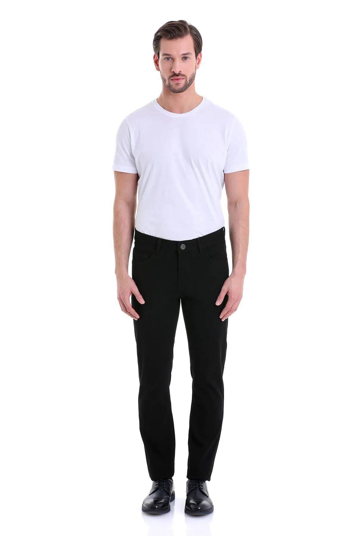 Regular Fit 5 Pocket Low Waist Cotton Black Casual Pants