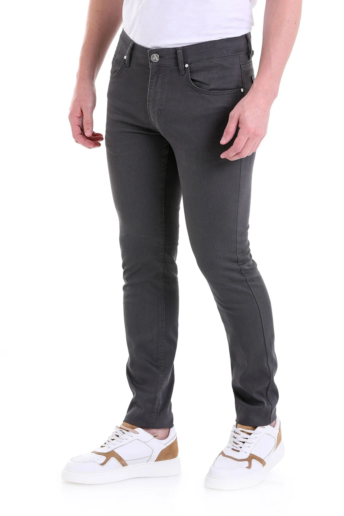 Slim Fit 5 Pocket Low Waist Unpleated Cotton Gray Casual Pants, Gray D.