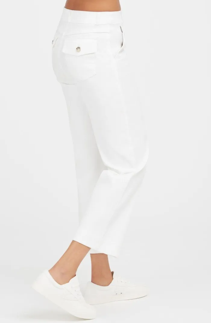 Spanx Stretch Twill Cropped wide Leg Pant | Darkened Olive, Bright White