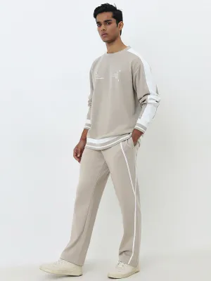 Studiofit Beige Relaxed-Fit Mid-Rise Track Pants