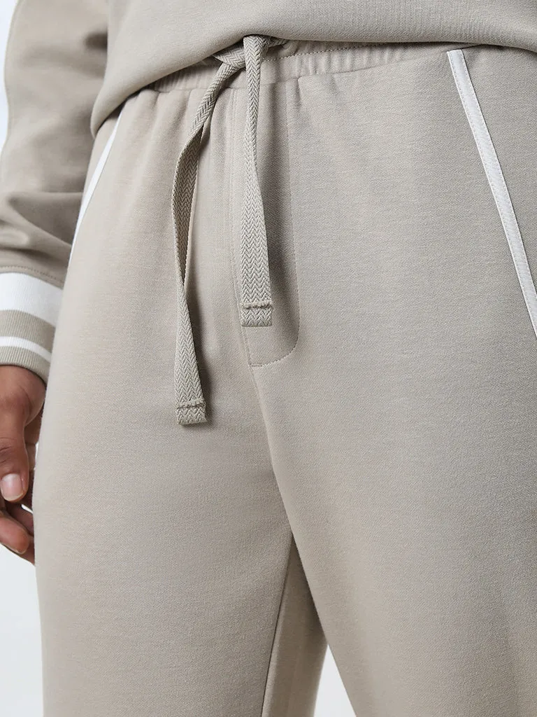 Studiofit Beige Relaxed-Fit Mid-Rise Track Pants