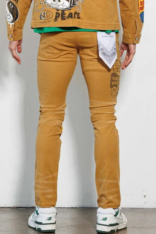 Wheat Spring Break Hand Drawing Slim Fit Pants