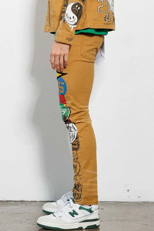 Wheat Spring Break Hand Drawing Slim Fit Pants