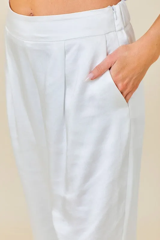 White High Waist Wide Leg Satin Pants